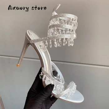 Kadın Sandalet Akşam Elbise Ayakkabı Stiletto Topuk Kristal Düğün Sandalet Yüksek Topuk Resmi parti ayakkabıları Ayak Bileği Strappy