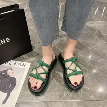 Kadın Yaz Flip Flop Sandalet Ayakkabı Karışık Renk Eşleştirme halat düğümü Plaj Ayak Roma Sandalet Rahat Rahat Artı Boyutu Ayakkabı