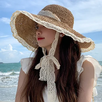 Kadın yazlık hasır şapka Katlanabilir Seyahat güneş şapkaları Geniş Geniş Kenarlı Kova Kapaklar Moda Chapeau Femme Plaj Kap UV Koruma