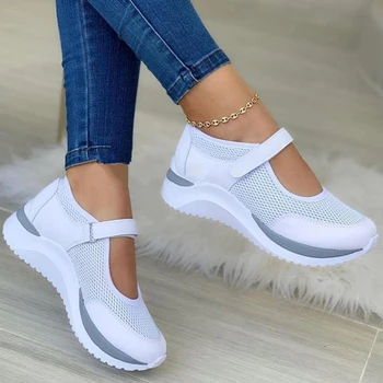 Kadın Örgü Platformu Sneakers 2022 Yaz Nefes Takozlar spor ayakkabılar Kadın Hafif kaymaz rahat ayakkabılar Kadın Flats Artı Boyutu