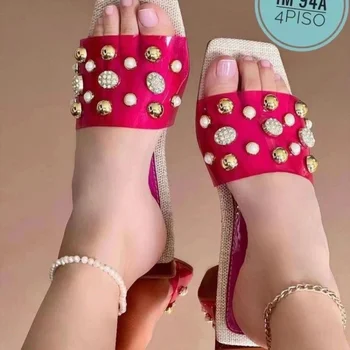 Kadınlar için Ayakkabı 2023 Yaz Rahat Kare Ayak kadın düz ayakkabı Düz Renk Rahat Moda plaj terlikleri Kadınlar için Mujer