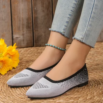Kadınlar için ayakkabı Yeni Örgü Slip - on kadın Flats Yaz Günlük Ofis Bayanlar düz ayakkabı Nefes Sivri Burun Kadın Düz Düşük Topuklu