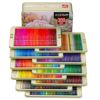 KALOUR Renkli Kalem 300 Adet Set Demir Kutu hediye paketi Kutusu Hediye kalem seti Sanat Grafiti Yağ Rengi Kurşun boyama seti