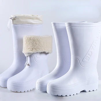 Kalın Beyaz EVA iş ayakkabısı Pamuk yağmur çizmeleri Su Geçirmez Ayakkabı İş yağmur çizmeleri üzerinde Kayma yağmur ayakkabıları