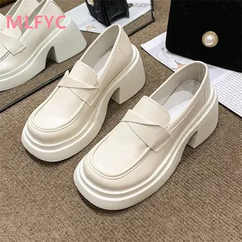Kalın Topuk Kalın Taban kadın 2023 Bahar Yeni Beyaz tek ayakkabı kadın Moda Rahat Nefes Tek ayakkabı