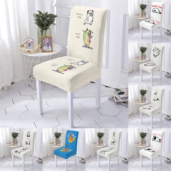Karikatür Hayvan Tarzı mutfak sandalyesi Kapak Koltuklar İçin Kapakları Jimnastik Köpek Desen Slipcover Çıkarılabilir Sandalyeler Kapak Yemek Odası