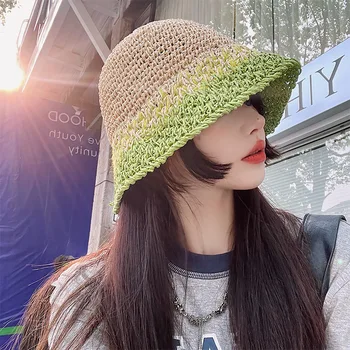 Katlanabilir El Yapımı Balıkçı Hasır Şapka Güneş Koruyucu Tatlı Yaz Tatili Rahat Tatil kadın Kız Moda Kova plaj şapkası