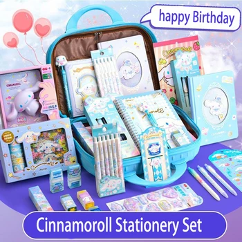 Kawaii Sanrio Cinnamoroll sabit set Yaratıcılık Öğrenci kalemlik Dizüstü Hediye Kutusu Öğrenmek Malzemeleri Çocuk doğum günü hediyesi
