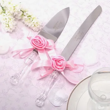 Kişiselleştirilmiş gül kravat Düğün Pastası servis seti düğün bıçağı pizza bıçağı kırmızı ve seçim seçeneği 1004DS