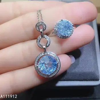 KJJEAXCMY güzel takı doğal mavi topaz 925 ayar gümüş kadın sarkaç kolye zinciri yüzük seti destek testi moda