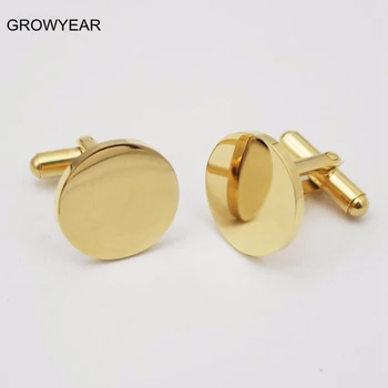 Klasik Paslanmaz Çelik Takı Kol Düğmeleri Altın Yuvarlak Boşlukları Kol Düğmeleri Erkekler Kadınlar İçin Logonuz Mevcut