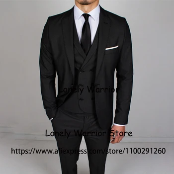 Klasik Siyah Erkek Takım Elbise Slim Fit Resmi İş Blazer Düğün Damat Smokin Terno Masculino 3 Parça Set Ceket Yelek Pantolon