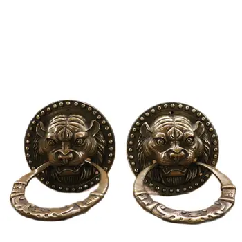 Koleksiyon Çin Eski Metal kaplan kafası kapı zilleri, bir çift bronz el sanatları kapı zilleri, uzun 20 cm, witdh 13 cm