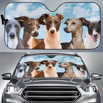 Komik İtalyan Greyhound Köpekler Mavi Gökyüzü Desen araba güneşliği, Sevimli İtalyan Greyhound Köpek Takımı Gökyüzü Arka Plan Otomatik Güneş Gölge, Vizör