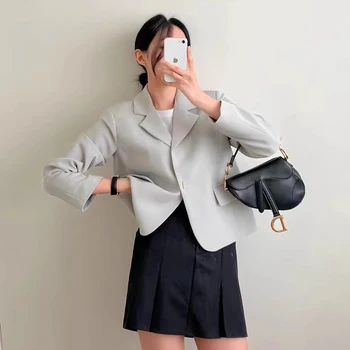 Kore Moda Mizaç Kadın Blazer 2023 Sonbahar Gevşek Tüm Maç Basit Rahat Blazer Ofis kadın ceketi Ceket Casacas Mujer