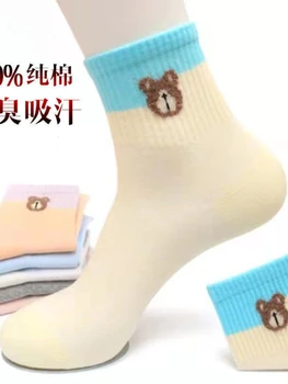 Kore versiyonu orta tüp kadın sonbahar ve kış pamuk çorap saf pamuk yaz kadın çorap şeker renk moda çorap