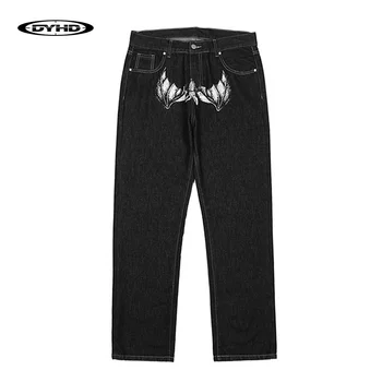 Kot pantolon Erkekler Punk Parodi Portre Baskı Pantolon Gotik Gevşek Düz Harajuku Streetwear Çoklu Cepler Siyah Kot Unisex