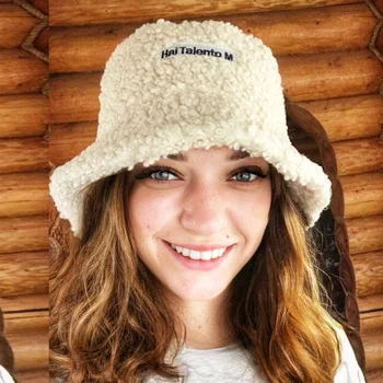 Kuzu Taklit Kürk Kova Şapka Kış Sıcak Oyuncak Kadife Şapka Kadınlar için Kalınlaşmak Bob Panama Açık Balıkçı Şapka Kapaklar