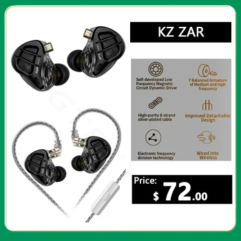 KZ ZAR Metal Kulaklık 1DD + 7BA Hibrid teknolojisi HIFI Bas Kulakiçi Kulak Monitörü Kulaklık Spor Gürültü Iptal Kulaklık