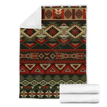 Kırmızı Kahverengi Boho Aztek Polar battaniye komik 3d baskılı Sherpa Battaniye Yatak Ev Tekstili EV aksesuarları