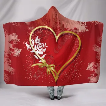 Kırmızı Kalp Yay 3D Baskılı Giyilebilir Battaniye Yetişkinler Çocuklar İçin Çeşitli Kapşonlu Battaniye Polar battaniye 01