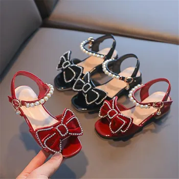 Kızlar için sandalet Çocuk Prenses Ayakkabı Yay Kız Elbise Ayakkabı Çocuk Dans Sandalet kaymaz kırmızı sandalet 4-16Y 2022 yaz Yeni