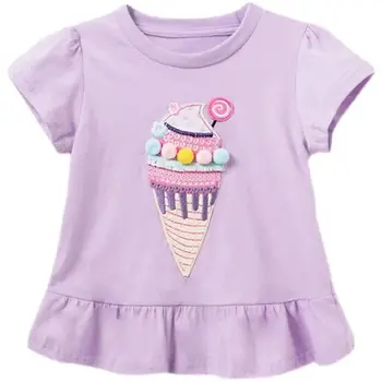 Kızlar kısa kollu tişört Yaz Mor Batı Tarzı Stereoskopik Dondurma Dekoratif Kız Bebek kısa kollu tişört Üst