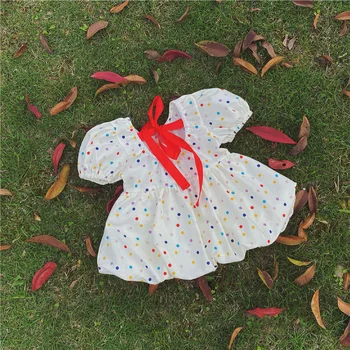 Kızlar yaz elbisesi Kore Versiyonu Bebek Kız Bebek Geri Yay Polka Dot çiçek tomurcuğu Prenses Elbise