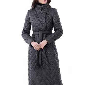 Kış Ceket Bayan Parkas Uzun Pamuklu Ceketler Kış Düz Renk Zarif Slim Fit Kuşaklı Yaka Palto Kalın Sıcak Kar Giyim Ceket