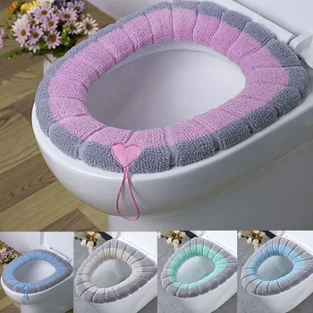 Kış İsıtıcı Tuvalet klozet kapağı Mat Banyo Tuvalet Pedi Yastık Kolu ile Kalın Yumuşak Yıkanabilir Closestool İsıtıcı Aksesuarları