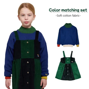 Kış Yeni 2023 BC Marka Çocuk Kız Renk blok Elbise ve Kazak Kıyafetler Set Bebek Kız Giysileri