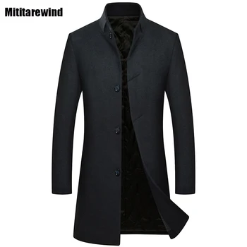 Kışlık ceketler Erkekler Akıllı Rahat Yün Karışımları Ceket Basit Orta uzun Standı Yaka Trençkot Erkekler için Kalınlaşmış Sıcak Erkek Palto