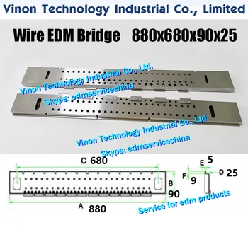 L = 880x680x90x25 + 5mm VS33 Tel EROZYON Köprüsü Tel Kesme makinesi için Accutex A7, edm Hassas Paslanmaz Cetvel Elektrik Deşarjı için