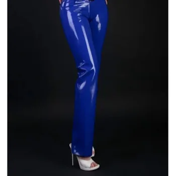Lateks Pantolon El Yapımı Koyu Mavi Pantolon Ön Fermuarlı Kadınlar için Özel Yapılmış