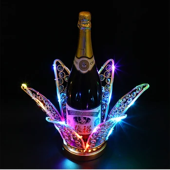 LED Demir Yaprakları Lotus Çiçeği şampanya şişesi Glorifier Ekran Şarj Edilebilir Metal Taban Depolama Rafı