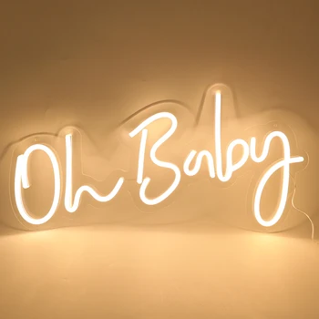 LED Neon Burcu Sıcak Beyaz Oh Bebek 23. 5X11. 8in Bebek duş Süslemeleri Düğün Cinsiyet Reveal ve İlk Doğum Günü Iyilik Neon ışıkları
