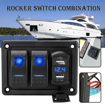 LED Rocker Anahtarı Paneli Dijital Voltmetre İle Çift USB Bağlantı Noktası 12/24V Çıkış Kombinasyonu Su Geçirmez Anahtarları Araba tekne
