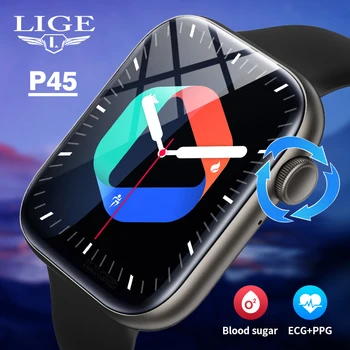 LIGE P45 Bluetooth Çağrı akıllı saatler 1.8 İnç Tam Dokunmatik Bileklik Döner Düğme Spor bilezik Kalp Hızı Uyku Erkekler Smartwatch