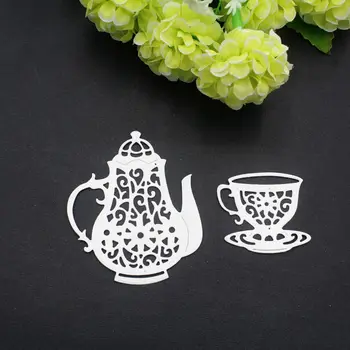 Lngclown Çaydanlık Çay Fincanı Metal Kesme Ölür Şablonlar için Kalıp Kesim DIY Scrapbooking Albümü Kağıt Kartı Kabartma