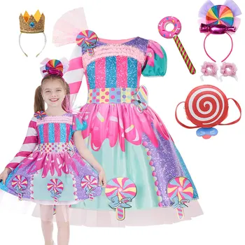 Lolipop Kostüm Kız için Sevimli Şeker Elbise Çocuk Parti Tutu Karnaval Elbiseler Çocuk Cosplay Noel Giysileri Doğum Günü Vestidos