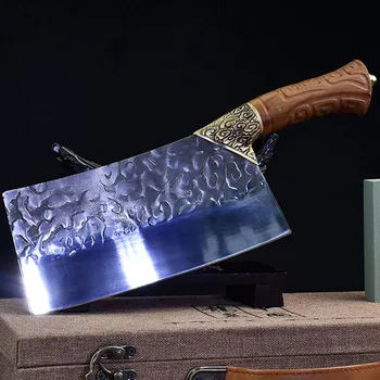 Longquan Mutfak Bıçağı El Yapımı Dövme 7Cr17MoV Çelik 9 İnç Dilimleme Cleaver Chopper Sıcak Bıçak Kesici Kemik Et Ve Kümes Hayvanları Araçları