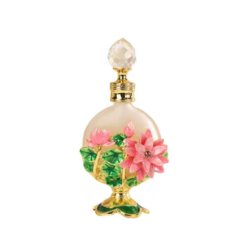 Lotus çiçeği emaye hazırlanmış parfüm uçucu yağ boş dağıtıcı şişe parlak metal uçucu yağ parfüm şişesi