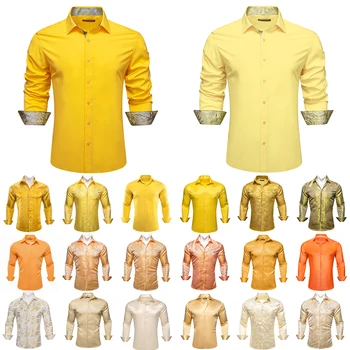 Lüks Altın Gömlek Erkekler için Uzun Kollu Katı Paisley Çiçek İşlemeli Slim Fit Bluzlar Casual Yaka Üstleri Giyim Barry Wang