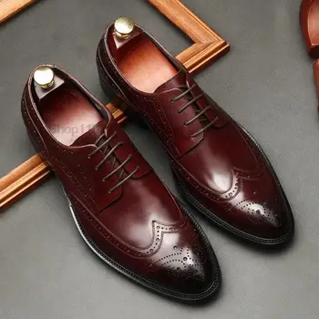 Lüks erkek Oxford Ayakkabı Hakiki Deri El Yapımı Siyah Kahverengi Lace Up Sivri Burun Düğün Ofis Resmi Elbise Erkekler Derby Ayakkabı