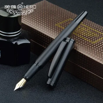 Lüks KAHRAMAN 737 Metal Dolma Kalem Tabancası Siyah Iş Ofis Okul Malzemeleri Yazma 18 K Altın Mürekkep Kalemler