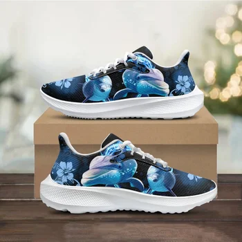 Lüks Mavi Yunus Çiçek Baskı koşu ayakkabıları Kadın Spor koşu ayakkabıları Marka Tasarımcısı Konfor Lace Up Sneakers Chaussure Femme