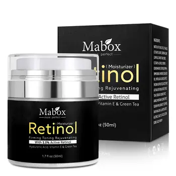 Mabox 50 ml Retinol 2.5 % Nemlendirici Yüz Kremi Hyaluronik Asit AntiAging Kırışıklık Kaldırmak E Vitamini Kollajen Pürüzsüz beyazlatıcı krem