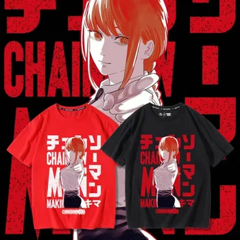 Makima Anime T-shirt Testere Adam Manga Grafik Büyük Boy Pamuk Erkekler Kısa Kollu Tee Kadın Üst Yaz Streetwear Çift Elbise