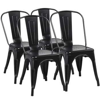 MART Yemek Sandalyesi, 4 Set, Siyah Metal sandalye Kontrplak sandalye dış mekan yemek sandalyeleri Ahşap sandalye Sillas para barra de cocina Chai