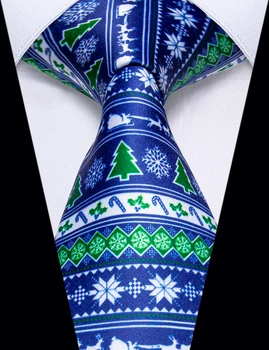 Mavi Noel Çizgili erkek Kravat Yeşil Noel Ağacı Kar Tanesi Elk Desen Kravat Adam Tatil Parti Dekor cadeau homme